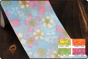 Fita de cetim colorida com estampa floral de 70mm
