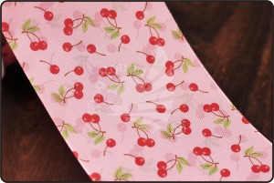 70mm Cherry Print Pink Ribbon