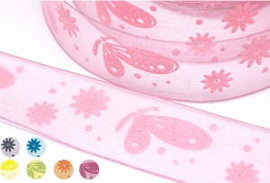 Puffed Butterfly & Flower Sheer Ribbon - Puffed Butterfly & Flower Sheer Ribbon