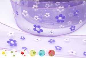 Puff Flowers Wired Sheer Ribbon