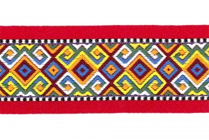 民俗風の幾何学的な図案の提花織りリボン