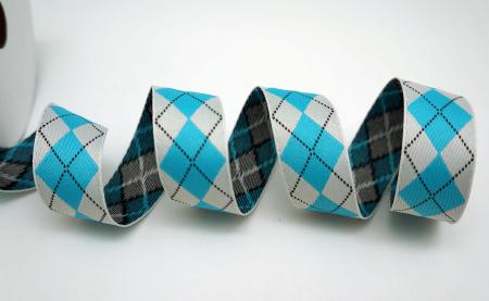 Ruban à motif losange bleu et gris clair avec des lignes de points noirs - Ruban à motif losange bleu et gris clair avec des lignes de points noirs