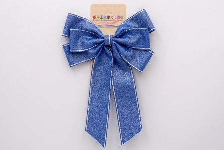 Glittery Blue- Saddle Stitch Grosgrain 6 Loops Ribbon Bow_BW636-DK1680-10