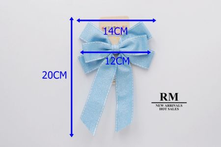 Glittery Lt Blue- Saddle Stitch Grosgrain 6 Loops Ribbon Bow_BW636-DK1680-29