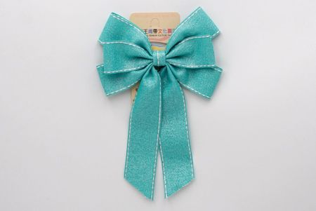 Glittery Tiffany Green- Saddle Stitch Grosgrain 6 Loops Ribbon Bow_BW636-DK1680-34