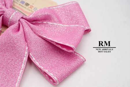 Glittery Pink- Saddle Stitch Grosgrain 6 Loops Ribbon Bow_BW636-DK1680-36