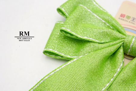 Glittery Green- Saddle Stitch Grosgrain 6 Loops Ribbon Bow_BW636-DK1680-37