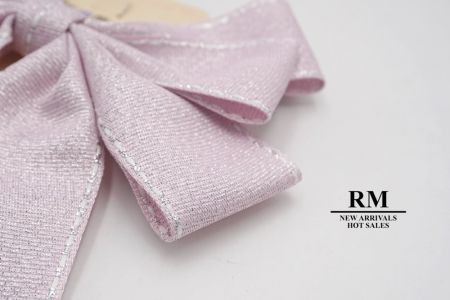 Rosa baby glitterato - Fiocco di nastro a 6 anelli in grosgrain con punto sella_BW636-DK1680-3