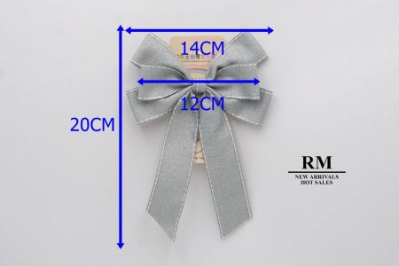 Glittery Gray- Saddle Stitch Grosgrain 6 Loops Ribbon Bow_BW636-DK1680-5
