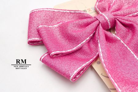 Glittery Hot Pink- Saddle Stitch Grosgrain 6 Loops Ribbon Bow_BW636-DK1680-8