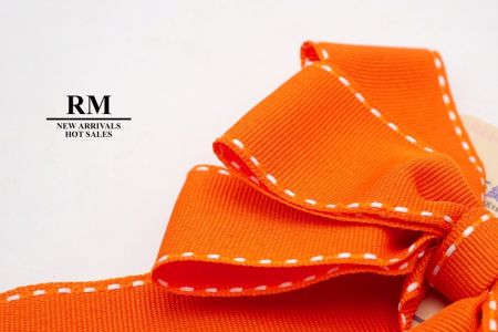 Orange- Saddle Stitch Grosgrain 6 Loops Ribbon Bow_BW636-DK584-1-150075