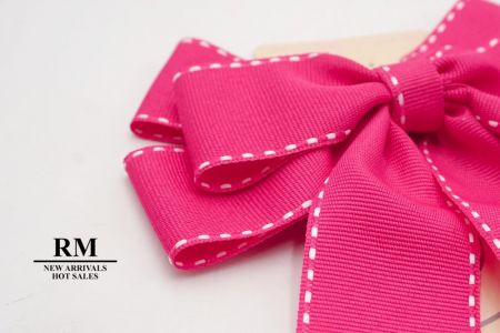 Hot Pink- Saddle Stitch Grosgrain 6 Loops Ribbon Bow_BW636-DK584-1-150081