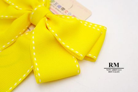 Yellow- Saddle Stitch Grosgrain 6 Loops Ribbon Bow_BW636-DK584-1-150084