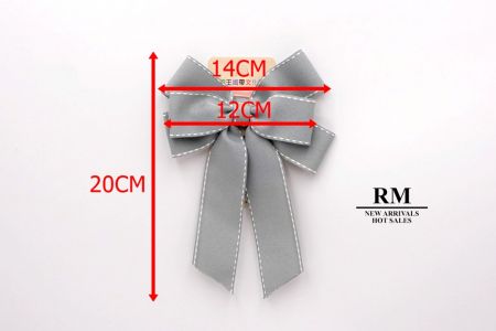 Lazo de cinta de grosgrain gris con pespunte de montura y 6 lazos_BW636-DK584-1-19