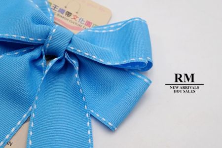 Blue-Saddle Stitch Grosgrain 6 Loops Ribbon Bow_BW636-DK584-1-23