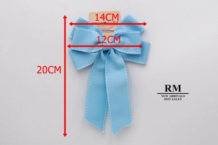 Lazo de cinta de grosgrain azul claro con pespunte de montura y 6 lazos_BW636-DK584-1-24