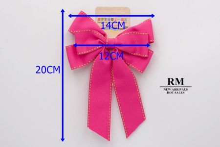 Różowy neonowy - Kokarda z wstążki z 6 pętlami i szwem siodłowym_BW636-DK584-18-150081