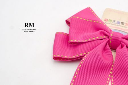 Hot Pink- Saddle Stitch Grosgrain 6 Loops Ribbon Bow_BW636-DK584-18-150081