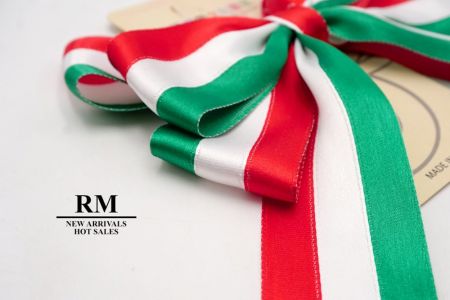 Red, Green, White- Tricolor Grosgrain 6 Loops Ribbon Bow_BW636-K1087-1
