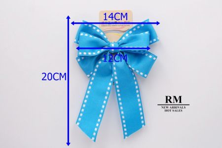 Lazo de cinta de grosgrain azul con costura blanca y 6 bucles_BW636-K1284-34