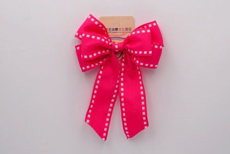 Hot Pink- White Stitch Grosgrain 6 Loops Ribbon Bow_BW636-K1284-6