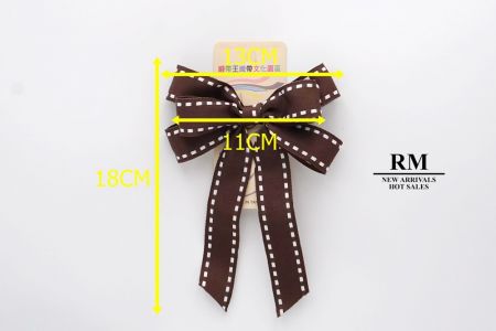 Lazo de cinta de grosgrain marrón con costura blanca y 6 bucles_BW636-K1284W-15