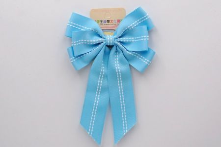 Baby Blue -White Stitch Grosgrain 6 Loops Ribbon Bow_BW636-K1285-2
