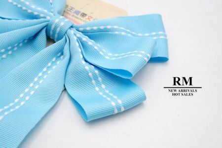 Baby Blue -White Stitch Grosgrain 6 Loops Ribbon Bow_BW636-K1285-2