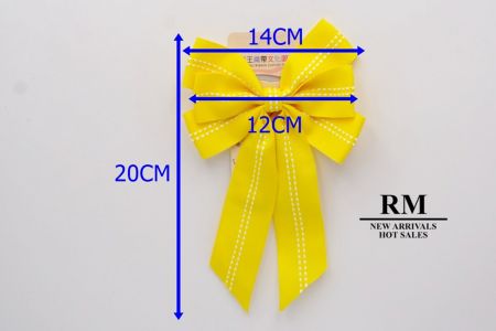 Yellow -Mid-Saddle Stitch Grosgrain 6 Loops Ribbon Bow_BW636-K1285-8