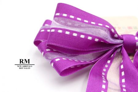 Violet -Grosgrain and Mid-Sheer and White Stitch 6 Loops Ribbon Bow_BW636-K1320-7