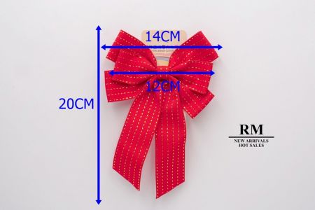 Red -Grosgrain and Metallic Saddle Stitch 6 Loops Ribbon Bow_BW636-K1333-2