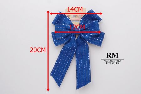 Navy Blue -Grosgrain and Metallic Saddle Stitch 6 Loops Ribbon Bow_BW636-K1333-6