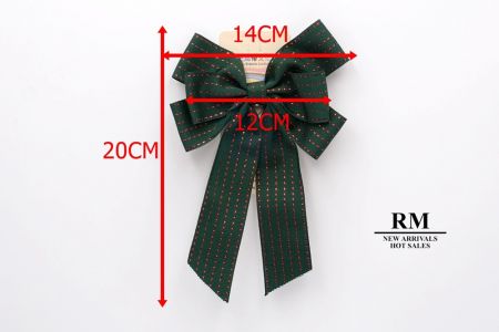 Vert Foncé -Grosgrain et Metallic Red Saddle Stitch 6 Boucles Ruban Nœud_BW636-K1333-7