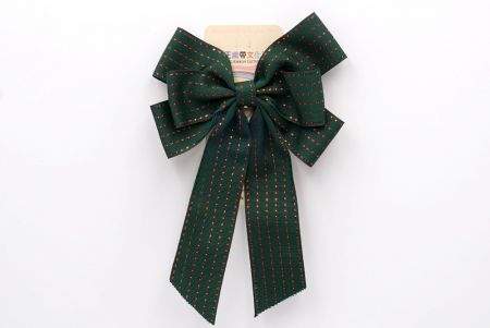 Dark Green -Grosgrain and Metallic Red Saddle Stitch 6 Loops Ribbon Bow_BW636-K1333-7