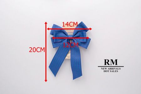 Fiocco in nastro gros-grain blu navy con 6 anelli e cuciture rosse metalliche_BW636-K133R-8