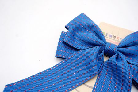 Navy Blue -Grosgrain and Metallic Red Saddle Stitch 6 Loops Ribbon Bow_BW636-K133R-8