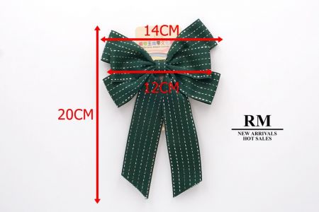 Dark Green -Grosgrain and Metallic Saddle Stitch 6 Loops Ribbon Bow_BW636-K133S-7