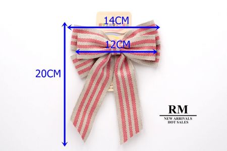 Jute Red Stripes 6 Loops Ribbon Bow_BW636-K1352-11