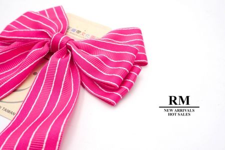 Pink and White Stripes Grosgrain 6 Loops Ribbon Bow_BW636-K1740-272