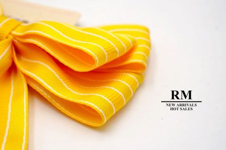 Yellow and White Stripes Grosgrain 6 Loops Ribbon Bow_BW636-K1740-401
