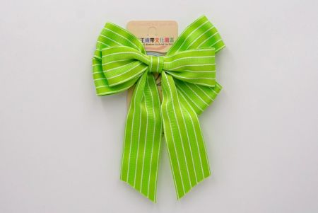 Green and White Stripes Grosgrain 6 Loops Ribbon Bow_BW636-K1740-572