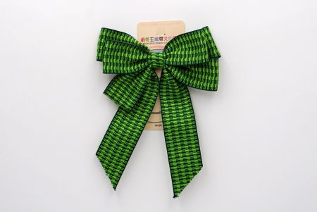 Green Unique Checkered  6 Loops Ribbon Bow_BW636-K1750-505