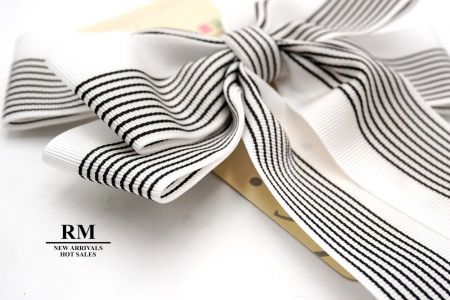 White- Black Stripes Grosgrain 6 Loops Ribbon Bow_BW636-K1756-00