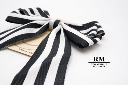 Black and White Stripes Grosgrain 6 Loops Ribbon Bow_BW636-K888-14