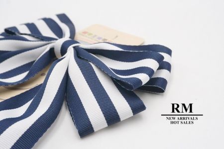 Navy Blue and White Stripes Grosgrain 6 Loops Ribbon Bow_BW636-K888-16