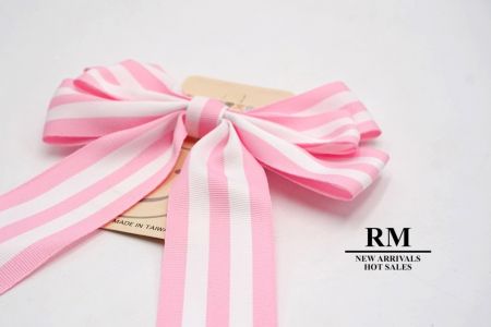 Lazo de cinta de grosgrain de rayas rosas y blancas con 6 bucles_BW636-K888-17