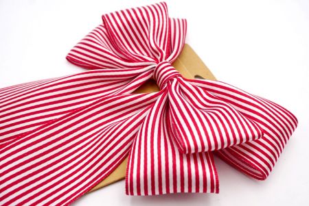 Red and White Stripes Woven Ribbon 6 Loops Bow_BW636-K998-1