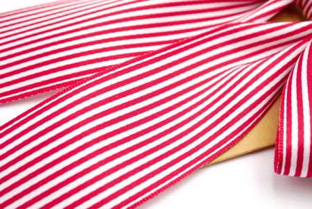 Red and White Stripes Woven Ribbon 6 Loops Bow_BW636-K998-1