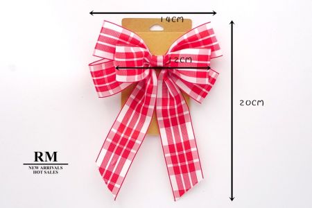 Red and White Plaid Ribbon 6 Loops Bow_BW636-PF261-3