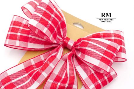 Red and White Plaid Ribbon 6 Loops Bow_BW636-PF261-3